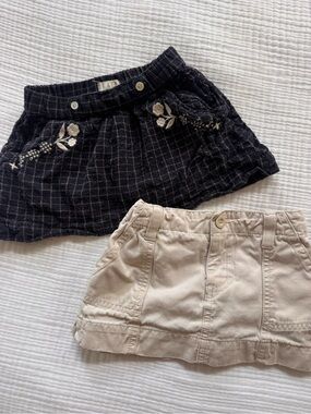 Rylee + Cru Black Plaid Embroidered Skirt & Cream Khaki Skirt Duo